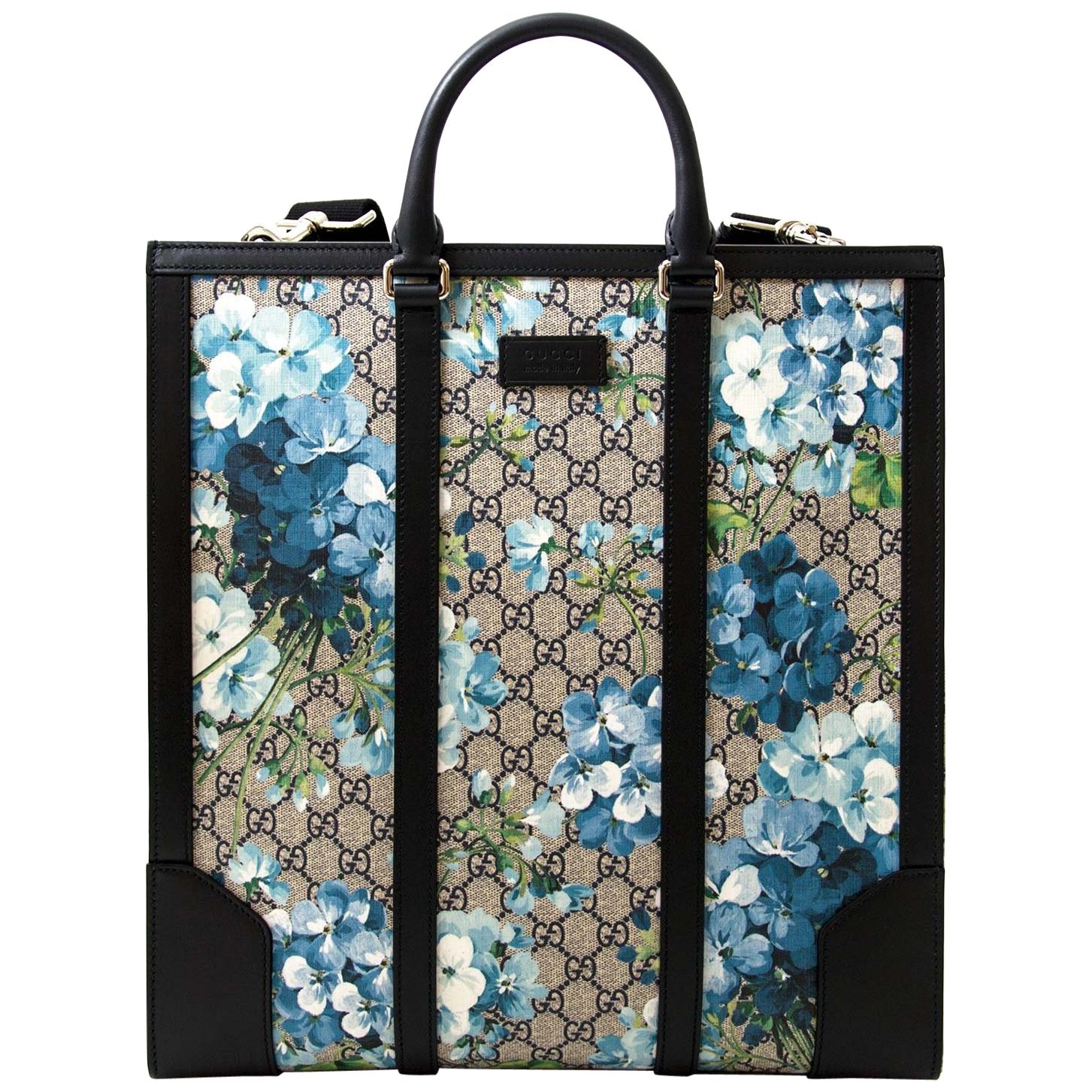 Gucci Supreme Monogram Blooms Print Tote Blue For Sale