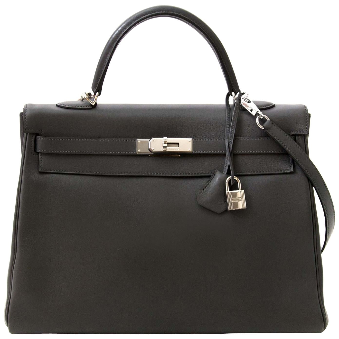  Hermes Kelly 35 Retourne Ardoise Swift PHW For Sale