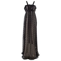 Used Notte By Marchesa Black Polka Dotted Tulle Bow Detail Gown M