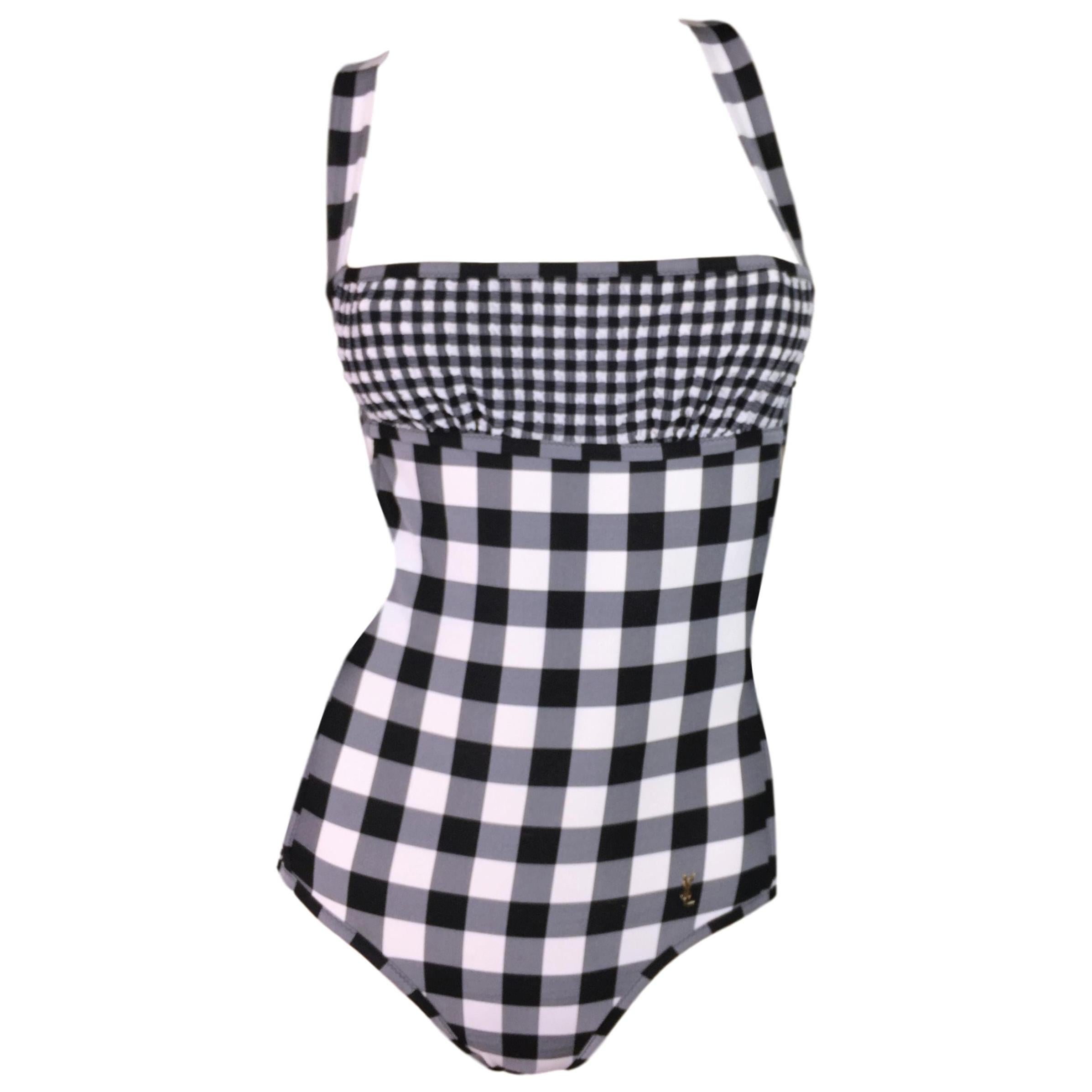 S/S 2007 Yves Saint Laurent Pin-Up Gingham Black & White Cut-Out Swimsuit