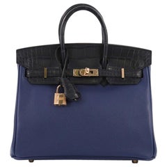 Hermes Touch Birkin Handbag Blue Novillo with Blue Matte Alligator