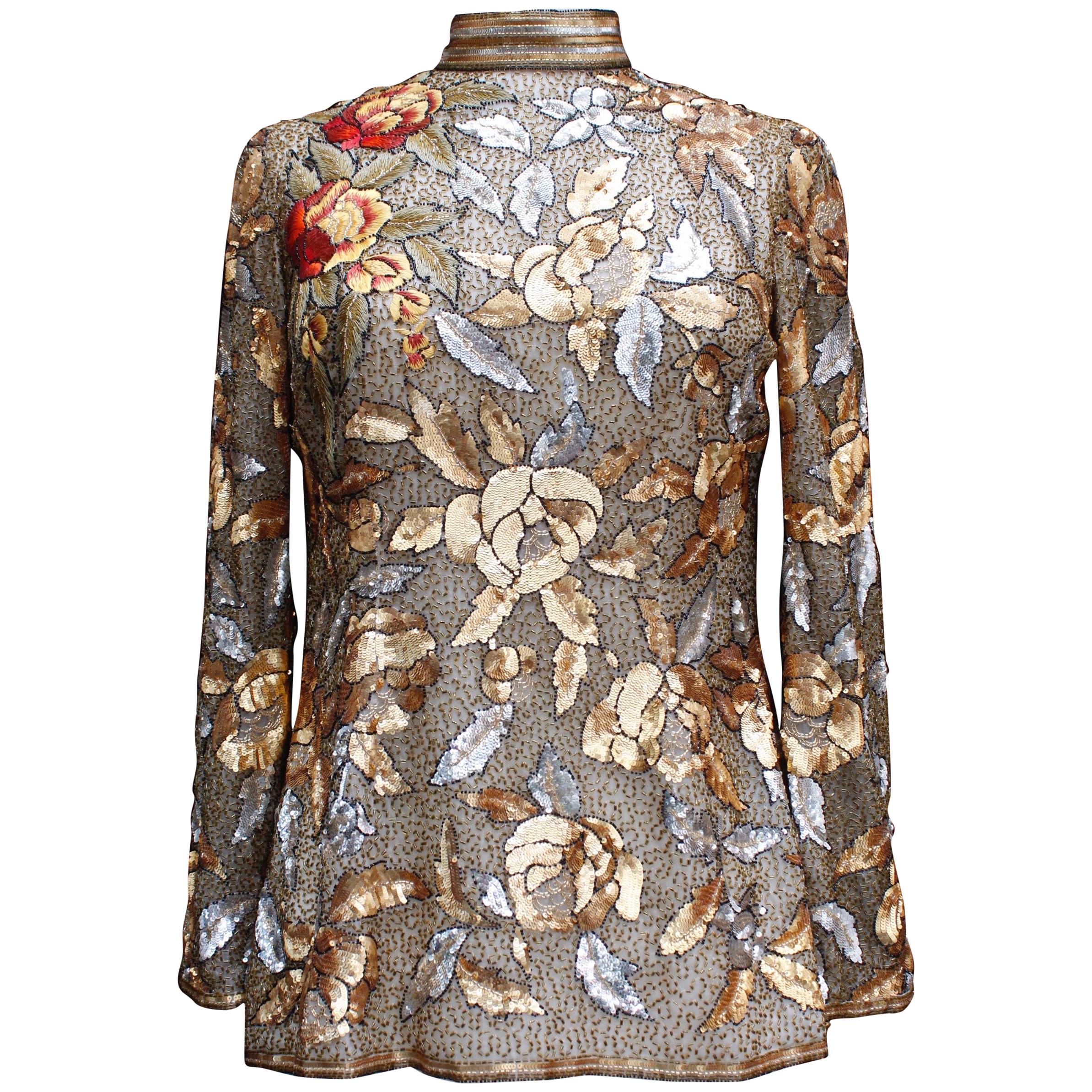 Jean Louis Scherrer Haute Couture gorgeous evening hand-embroidered top  For Sale