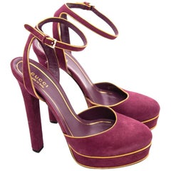 Gucci Purple Huston Mary Jane Platform Suede Pumps