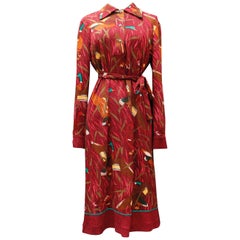 Hermès long burgundy wool dress with “Cols Verts” print