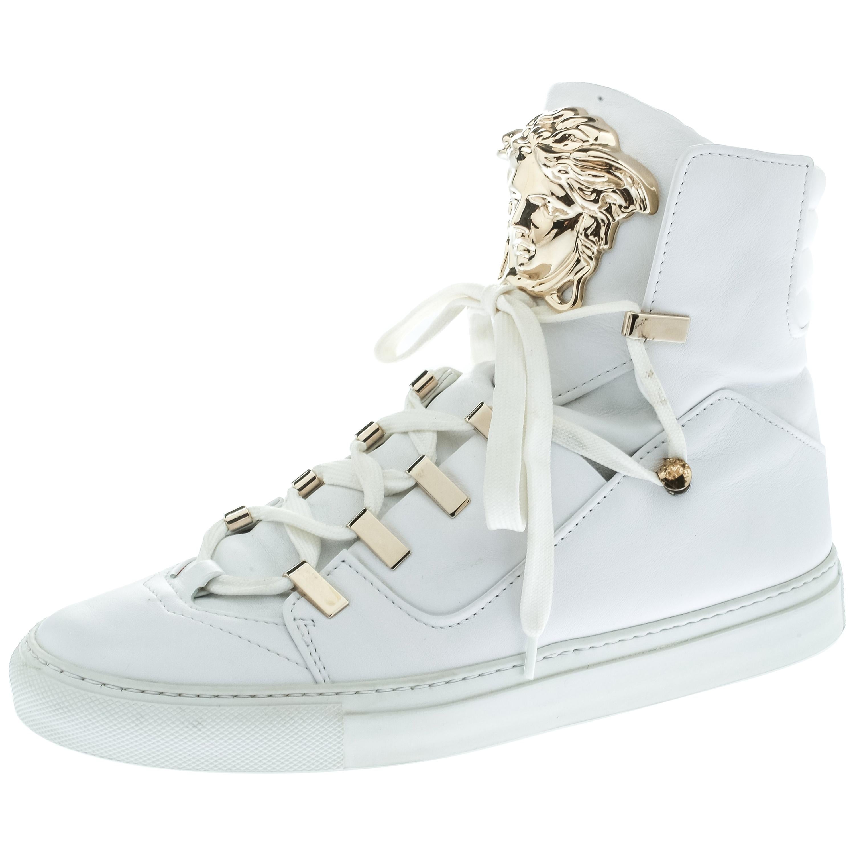 Versace White Leather Medusa High Top Sneakers Size 39