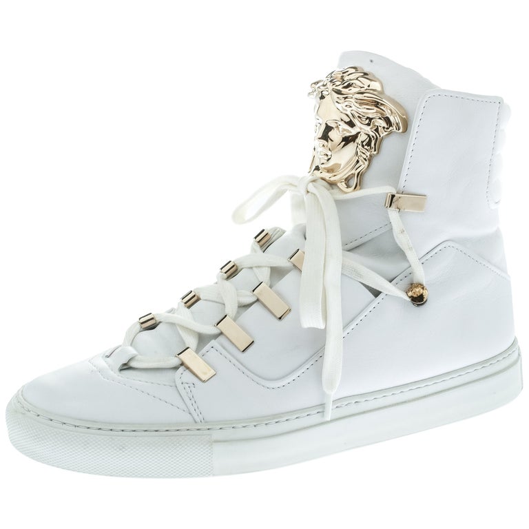 Versace White Leather Medusa High Top Sneakers Size 39 at 1stDibs