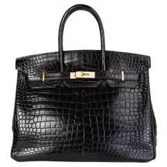 HERMES black Matt Porosus crocodile & DIAMOND BIRKIN 35 Bag