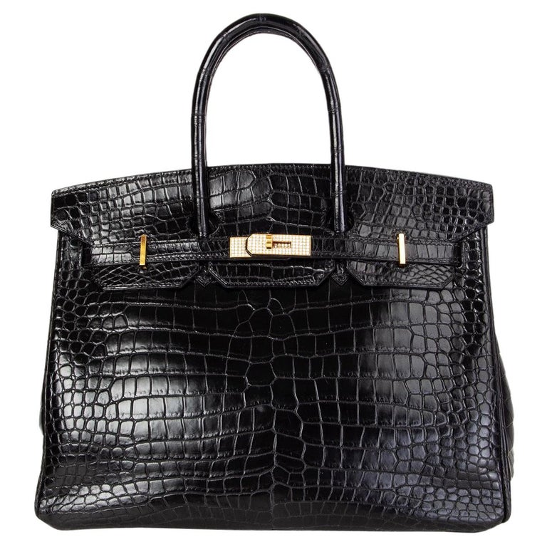 HERMES black Matt Porosus crocodile and DIAMOND BIRKIN 35 Bag For Sale at 1stdibs