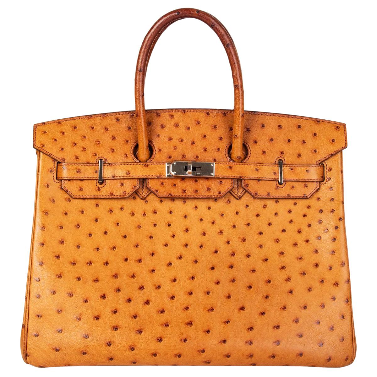 HERMES Cognac brown OSTRICH leather BIRKIN 35 Bag