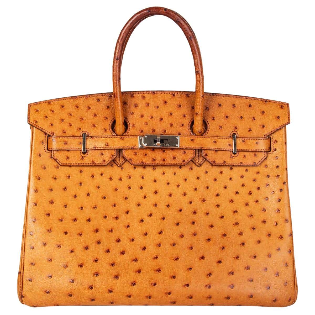 HERMES Cognac brown OSTRICH leather BIRKIN 35 Bag For Sale at 1stDibs ...