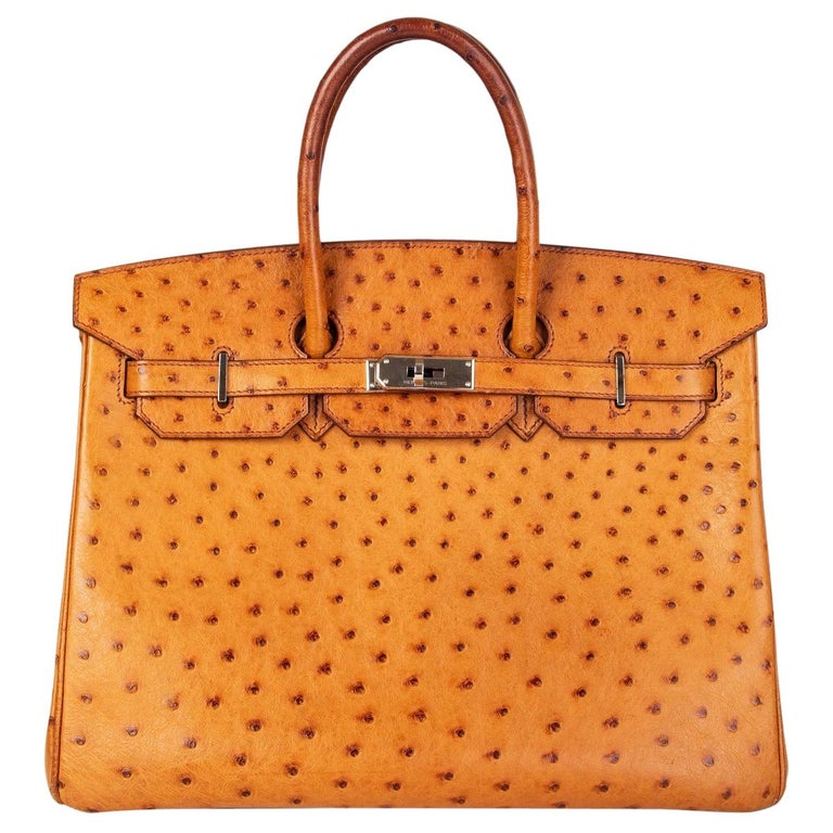 Hermes Cognac Ostrich Birkin 35 Bag