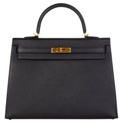 HERMES Black Epsom leather & Gold KELLY II 35 SELLIER Bag