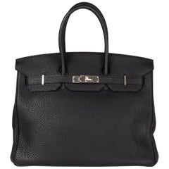 HERMES black Clemence leather & Palladium BIRKIN 35 Bag