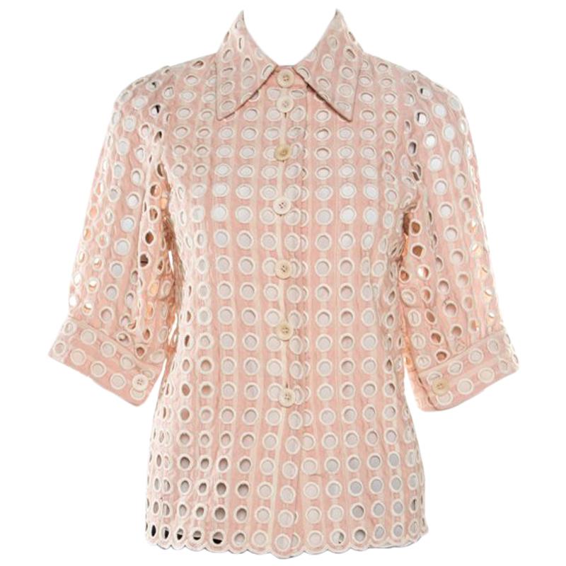 Chloe Shadow Pink Embroidered Guipure Lace Short Sleeve Blouse S For ...