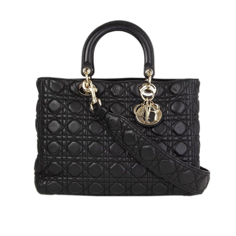 CHRISTIAN DIOR black quilted leather LADY DIOR LARGE Shoulder Bag at