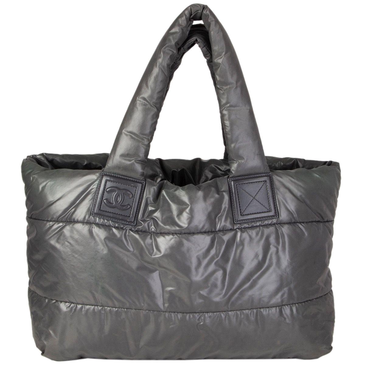 CHANEL Coco Cocoon MM Nylon Tote Bag Handbag Black Bordeaux