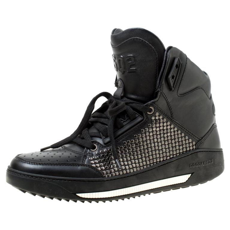 Dsquared2 Black Studded Leather High Top Sneakers Size 41 at 1stDibs |  black studded high top sneakers