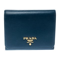 Prada Blue Leather Trifold Wallet For Sale at 1stDibs