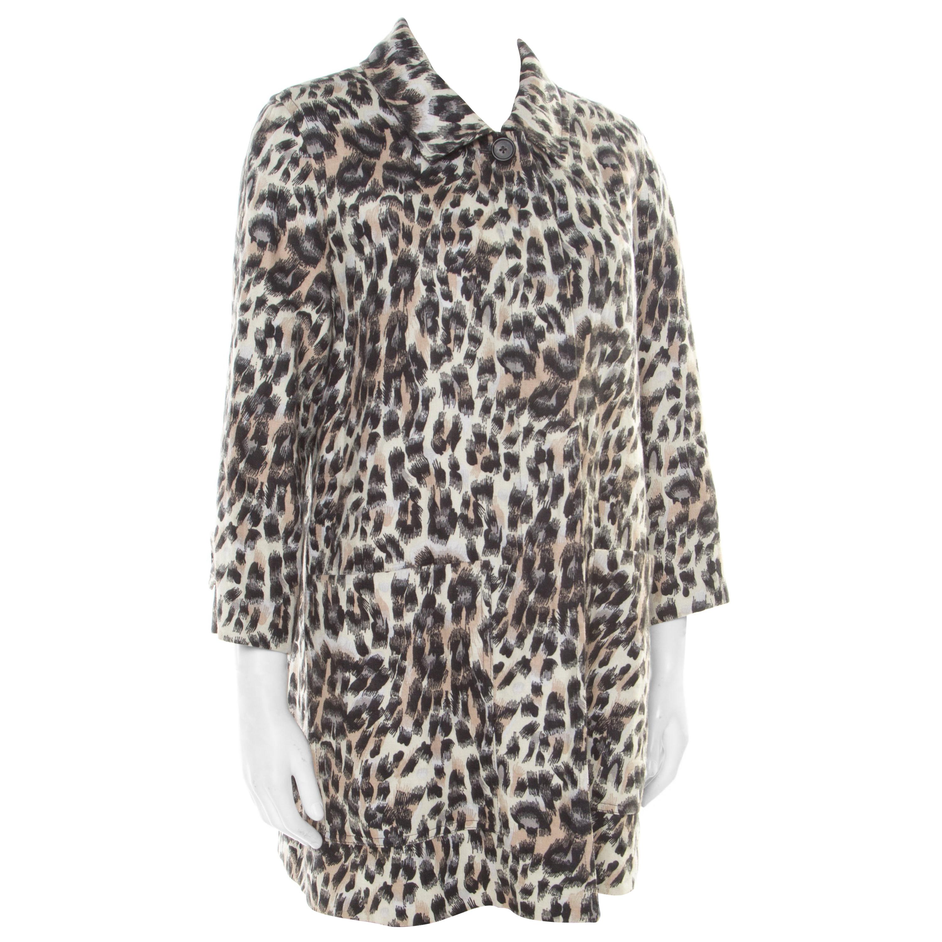 Chloe Multicolor Leopard Printed Linen Long Coat M For Sale at 1stDibs