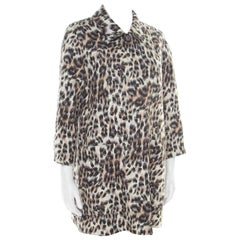 Chloe Multicolor Leopard Printed Linen Long Coat M