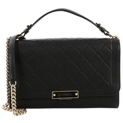 Chanel Label Click Flap Bag Quilted Calfskin Large