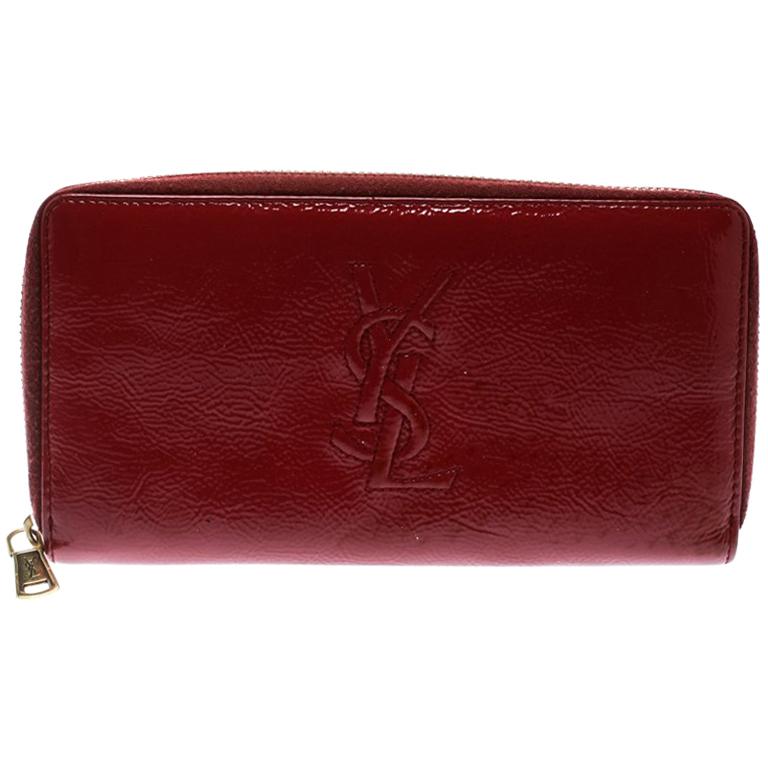 Saint Laurent Burgundy Patent Leather Bell De Jour Zip Around Wallet