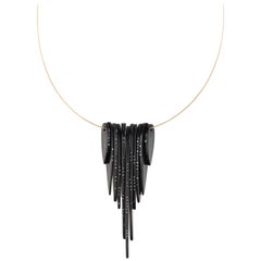 JACQUELINE CULLEN "Gem Noir" Black Diamond & Whitby Jet 18K "Feather" Necklace