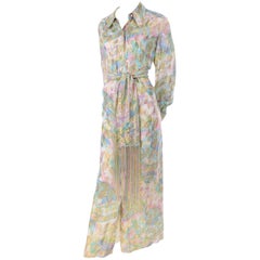 Nat Kaplan Couture Vintage Dress in Metallic Gold & Pastel Paisley Caftan Style 