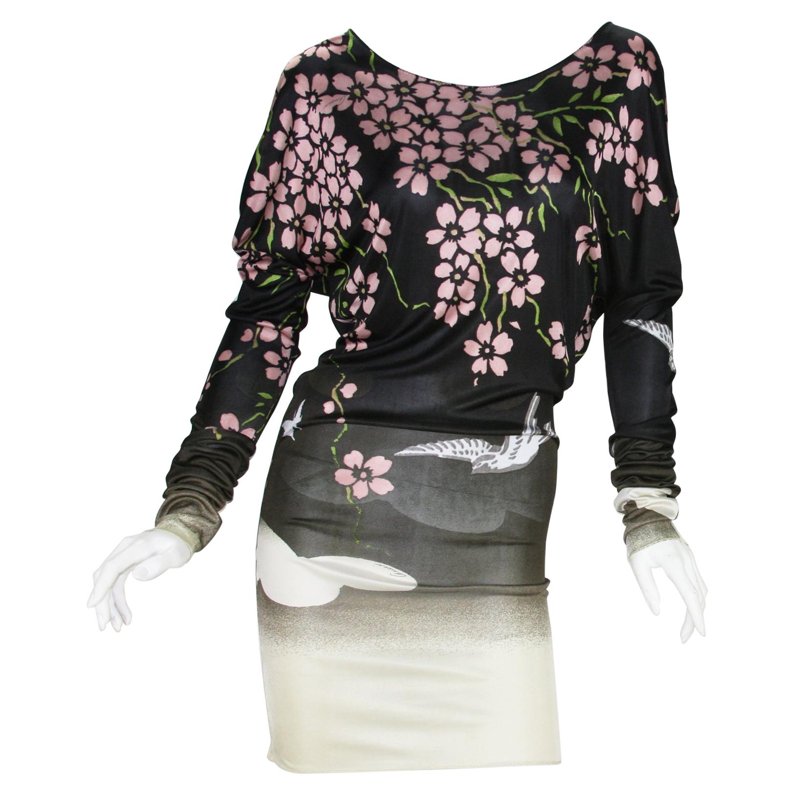 Ikonisches Tom Ford für Gucci SS 2003  Japanisches Mini-Stretchkleid aus Kirschblüten S