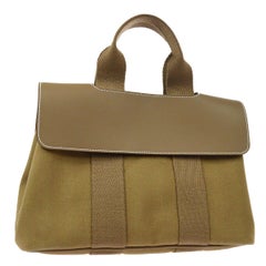 Hermes Leather Canvas Top Handle Satchel Carryall Small Tote Bag in Box