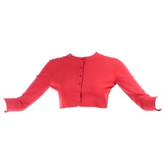 Azzedine Alaia Deep Coral Cropped Crew Neck Sweater w/ 3/4 Length Sleeves