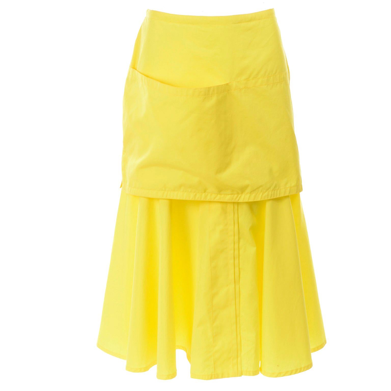 New 1980s Gianni Versace Yellow Cotton Flared Skirt w Front Pocket Apron w/ Tags For Sale