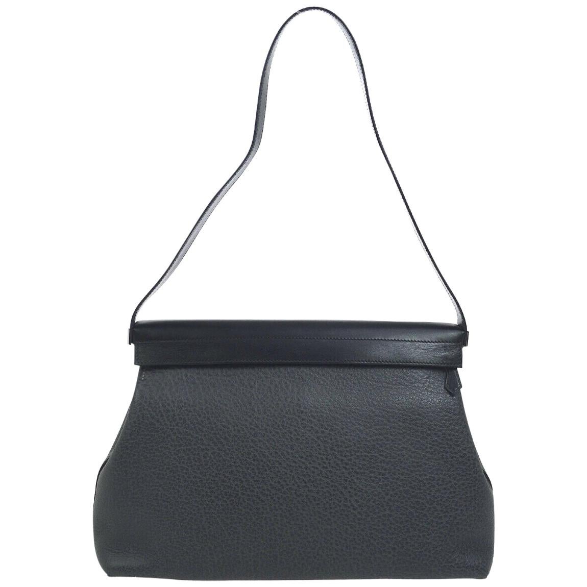 Hermes Black Leather Evening Top Handle Satchel Small Shoulder Bag