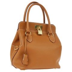 Hermes Cognac Leather Gold Padlock Carryall Tote Top Handle Shoulder Bag in Box