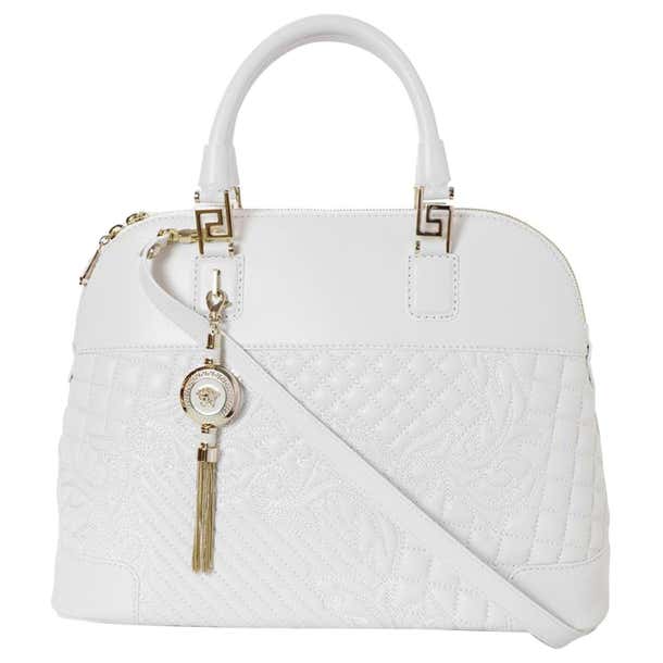 New Versace White Nappa Leather Athena Barocco Quilted Vanitas Bag ...