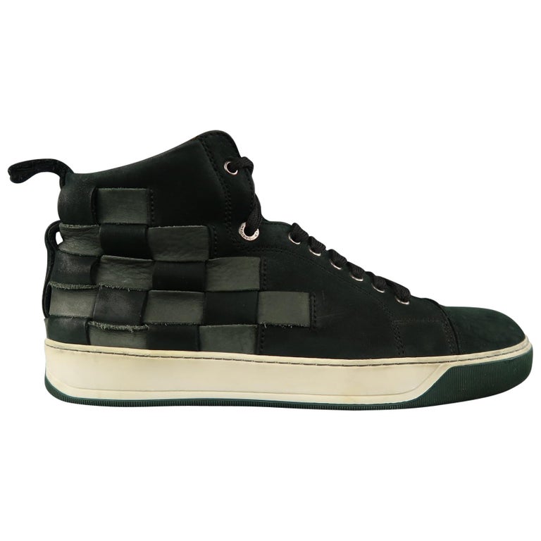 LANVIN Size 9 Forest Green Woven Leather High Top Sneakers at 1stDibs