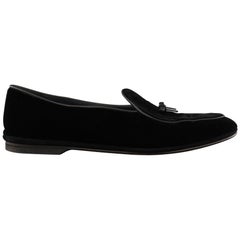 RUBINACCI Size 12 Black Velvet Leather Bow Slip On Loafers