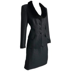 Escada Couture Mink Trim Jacket & Skirt 2pc Suit Silk/Wool Blend Paisley 40