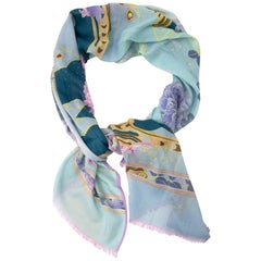 Leonard Blue Pastels Plants Cashmere Silk Scarf