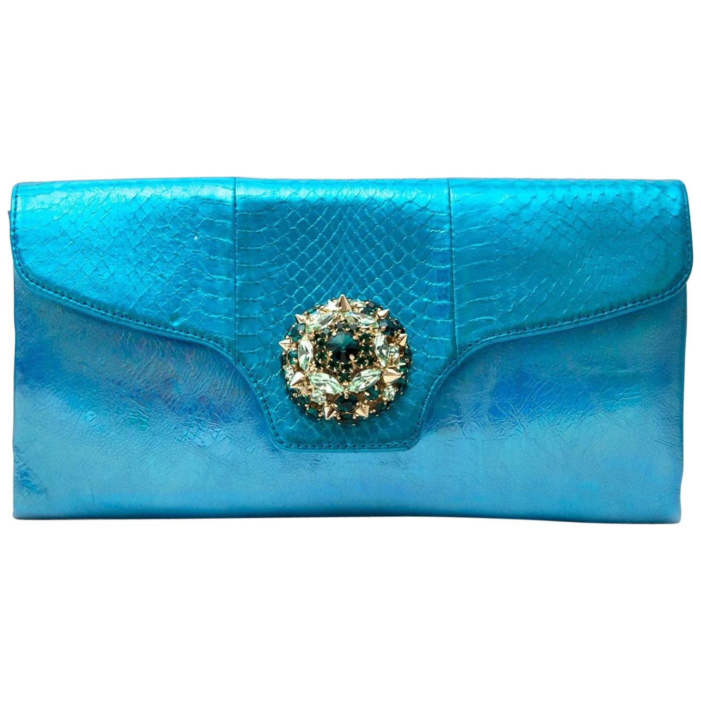 Philipp Plein Metallic Blue Clutch