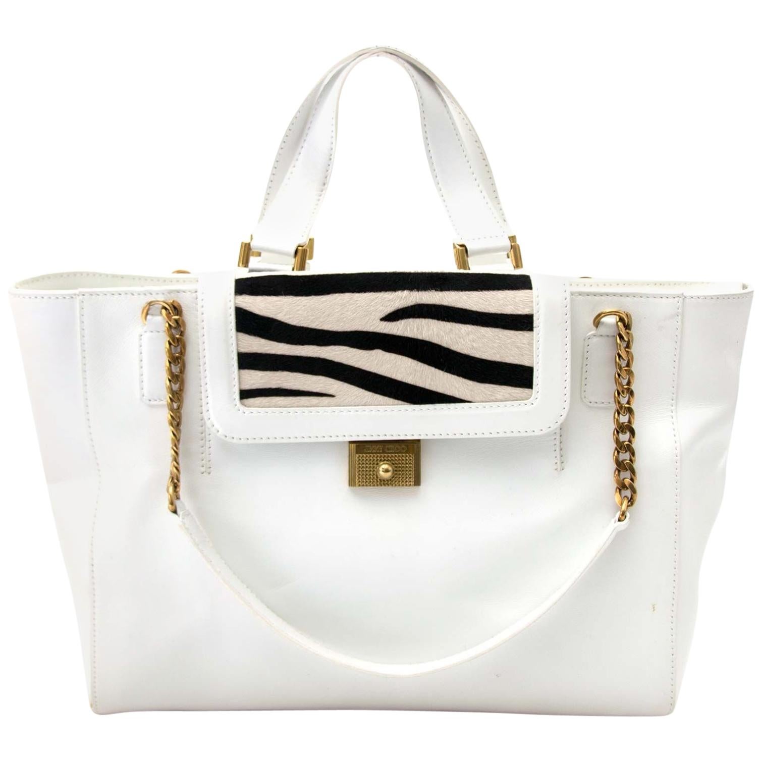 Jimmy Choo White Tote Bag With Zebra Pattern Flap