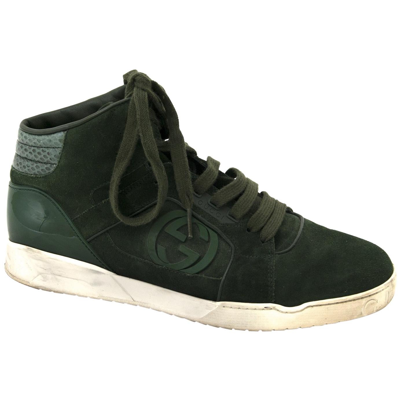 Gucci Men's Green Hitop Trainer with Interlocking G Detail - size 41