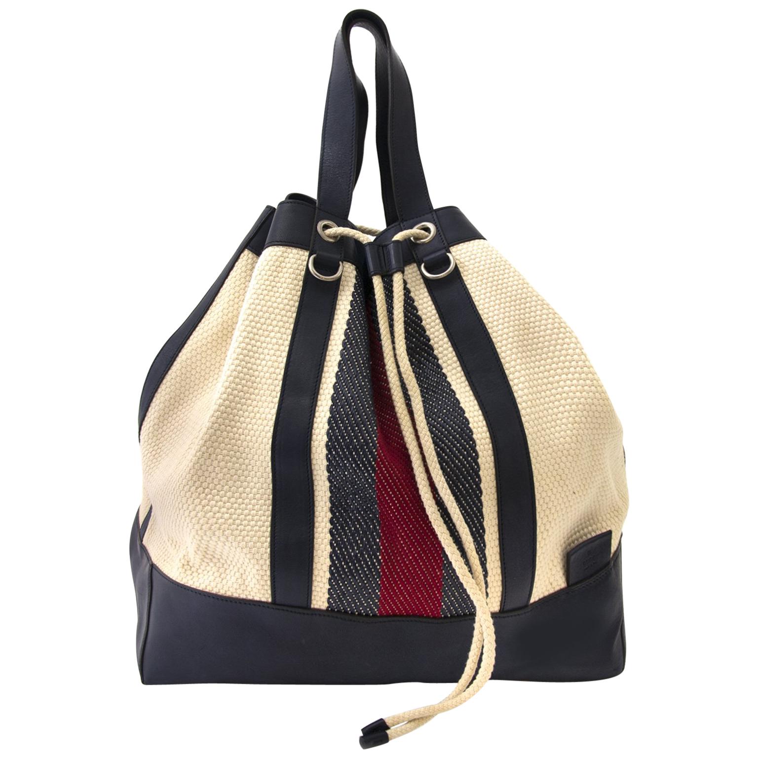 Gucci Large Drawstring Stripe Bucket Bag 