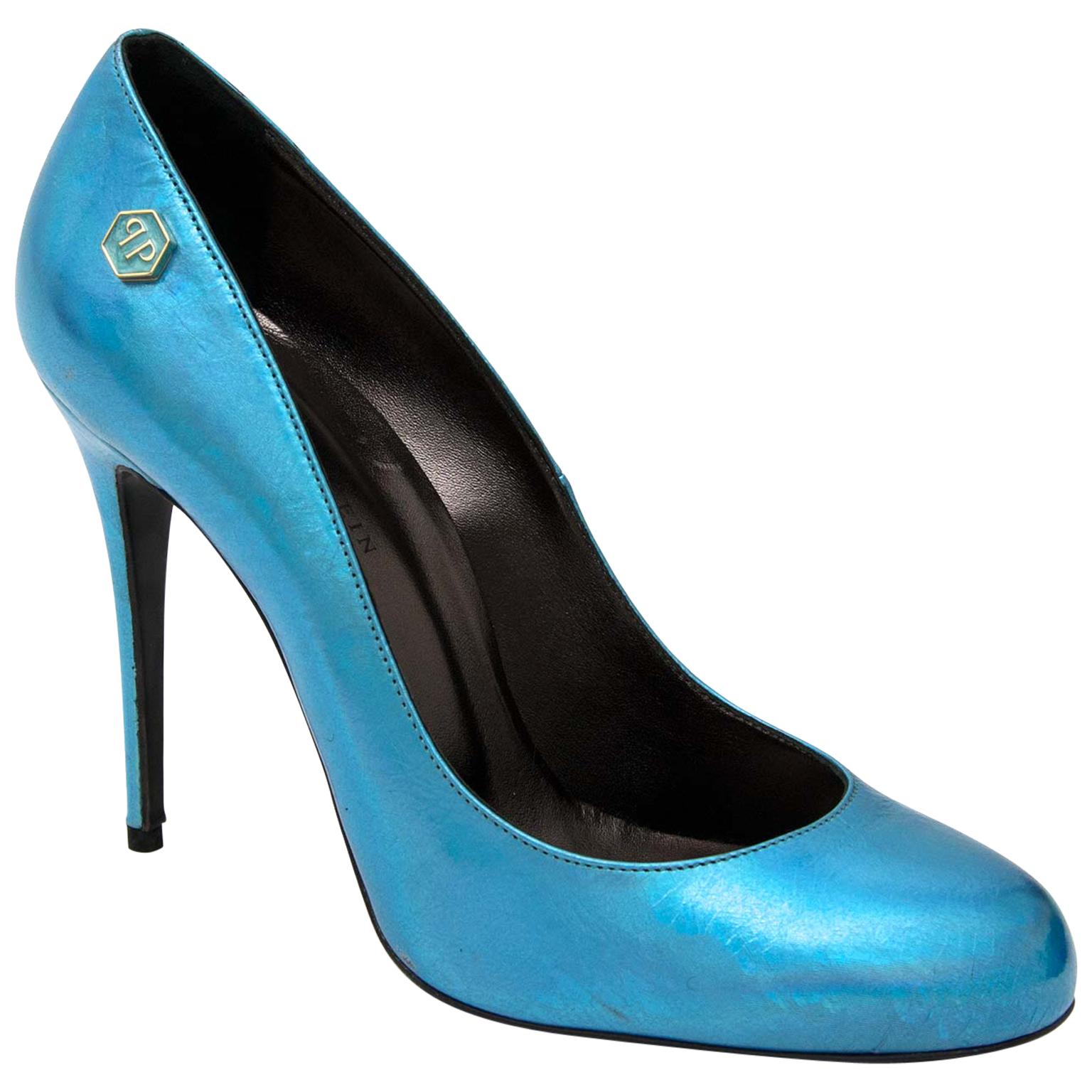 Philipp Plein 'Fortuna Plango' Irridescent Blue Pumps - size 37.5