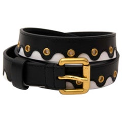 Versace Black White Nappa Laminata Lavorazione Onde Belt