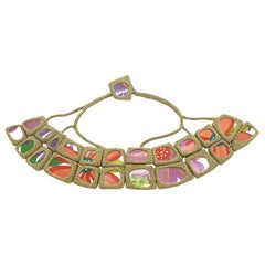 Gold Color Thread Vintage Red Purple Porcelain Japanese Style Statement Necklace