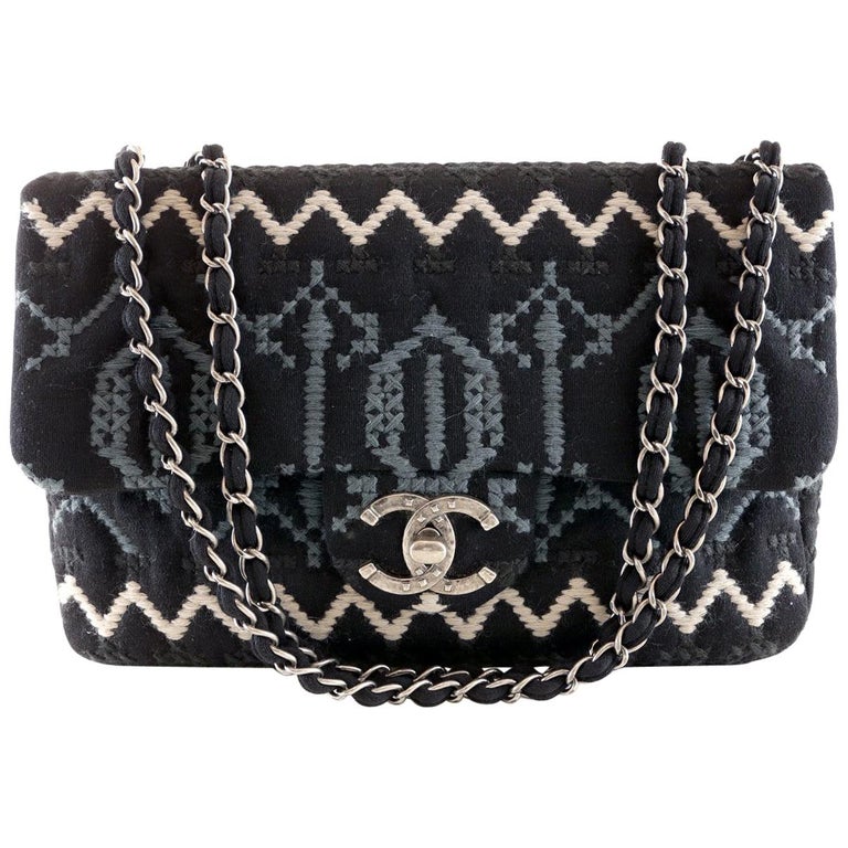 Chanel Black Jersey Embroidered Classic Flap Bag at 1stDibs | chanel  embroidered bag