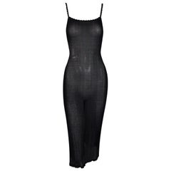 2000's Christian Dior by John Galliano Sheer Black Knit Slip Midi Dress
