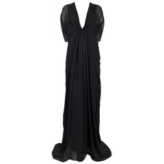 2000's Gucci Plunging Sheer Black Silk Extra Long Kimono Gown Dress