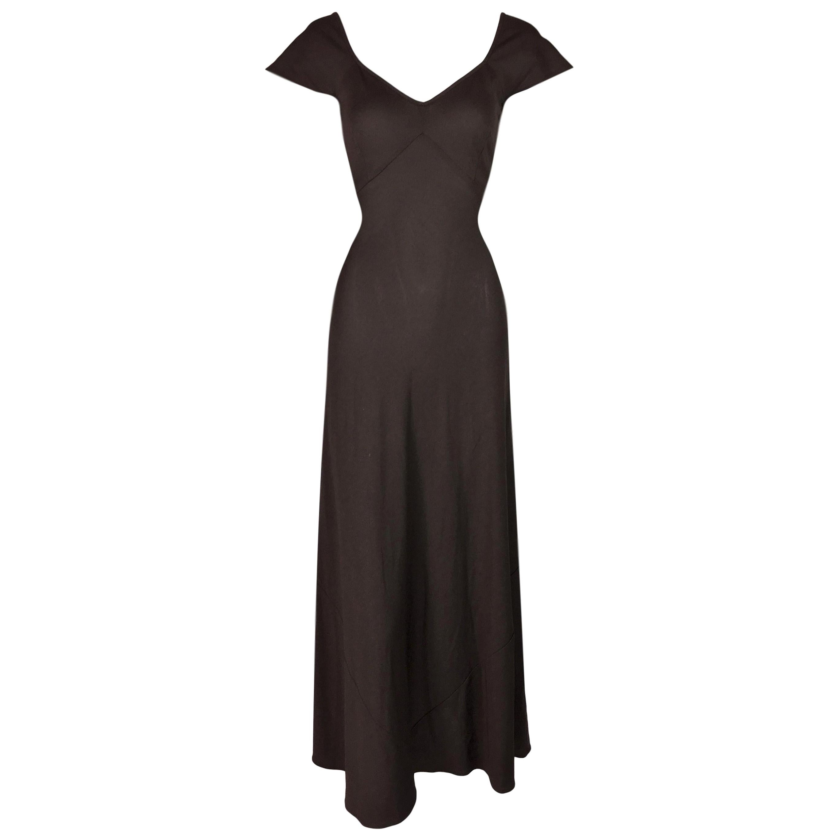 1990's Dolce and Gabbana Brown Princess Fit Flare Long Gown Dress at ...